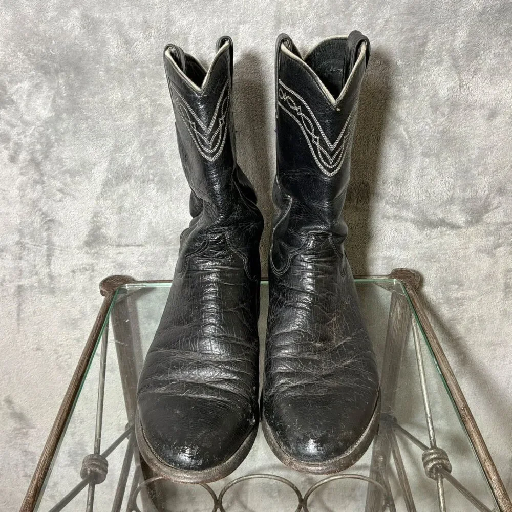 VTG Justin Ostrich Black Roper 3172 Style Cowboy Boots Mens Size 7 E USA